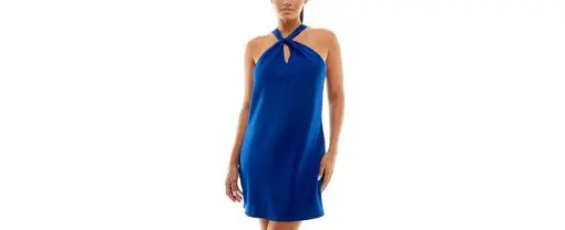 JOLT Womens Blue Lined Tie Pullover Cutout Sleeveless Halter Short Party Sheath Dress Juniors S