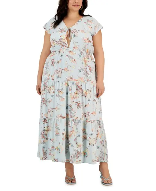 RACHEL Rachel Roy Plus Size Floral-Print Keyhole Sky Floral 18W