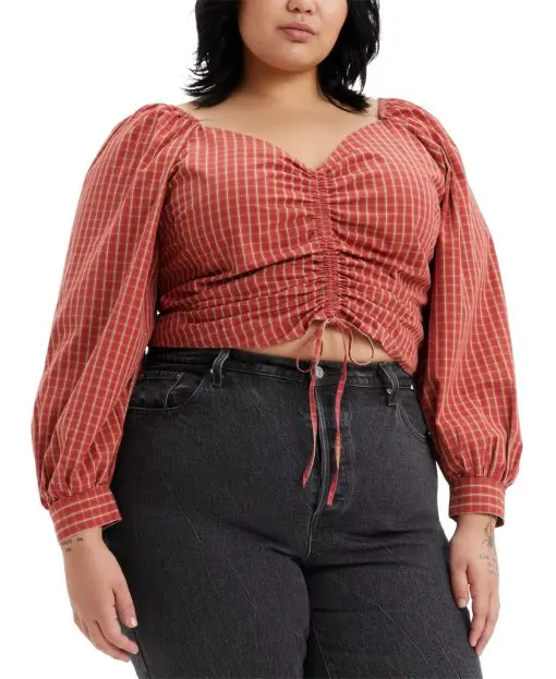 Levis Trendy Plus Size Devin Cotton Zelda Plaid Earth Red 2X