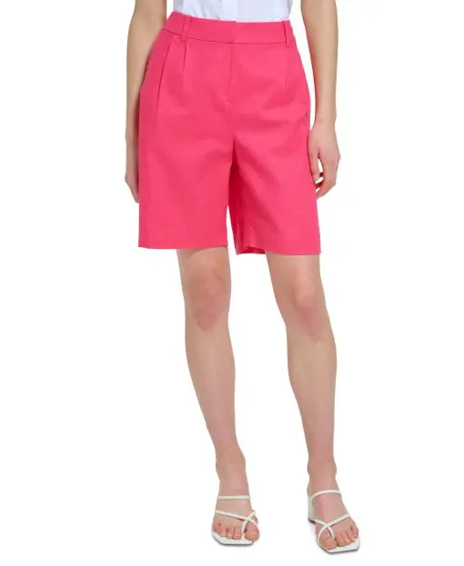 Calvin Klein Womens Linen-Blend Shorts Rosebud 14