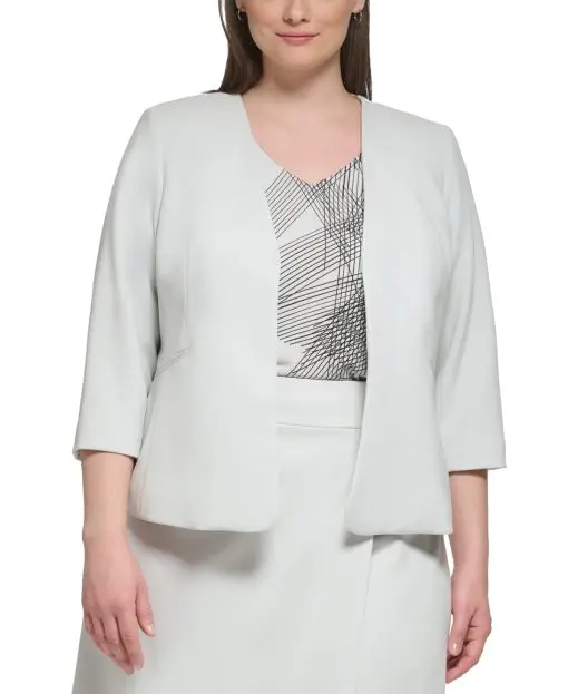 Calvin Klein Plus Size 34-Sleeve Open-Fron Galaxy 24W