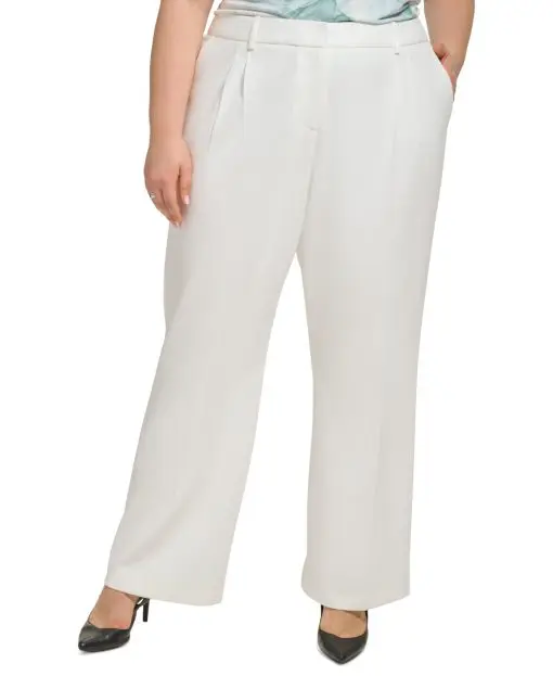 Calvin Klein Plus Size Mid-Rise Wide-Leg Pa White 20W