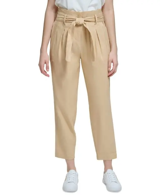 Calvin Klein Womens High-Rise Tie-Waist Pa Semolina 12