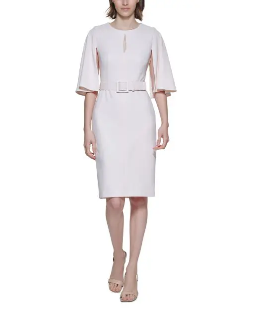 Calvin Klein Womens Capelet-Sleeve Belted Blossom 12