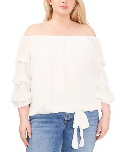 Vince Camuto Plus Size Off-Shoulder Clip Do Soft Ecru 1X