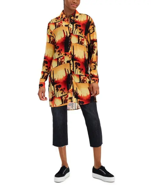 Hugo Women's Print-Blocked Button-Down Relaxed Tunic - Open 4