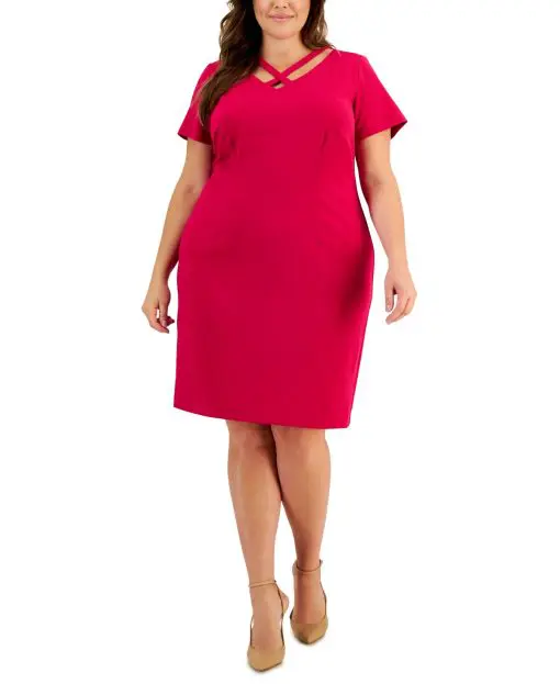 Connected Plus Size Cross-Front Sheath D Fuschia 14W