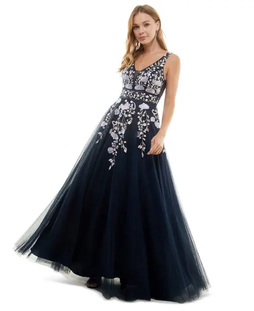 Say Yes to the Prom Embroidered Gown Navypink 3