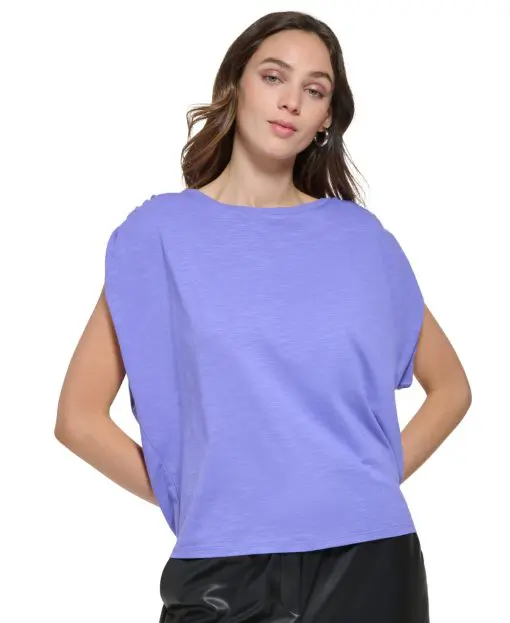 DKNY Womens Ruched Cap-Sleeve Pull Very Peri M