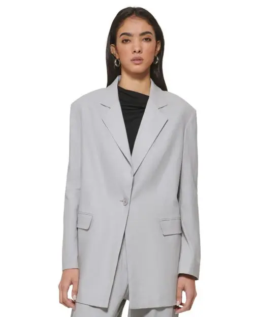 DKNY Womens Oversized Notched-Coll Sharkskin XS