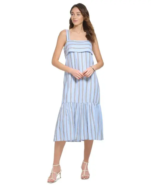 DKNY Womens Striped Metallic-Detai Frosting Blue Combo M