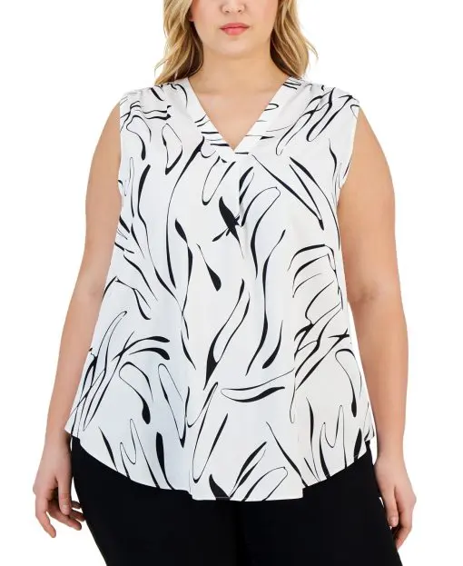 Alfani Plus Size Printed V-Neck Sleeveless Satin Top 3X