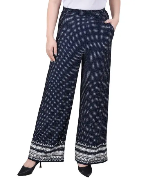 NY Collection NY Collection Petite Wide Leg Navy Dot Border PS