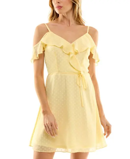 BCX Juniors Ruffled Cold-Shoulder Yellow S