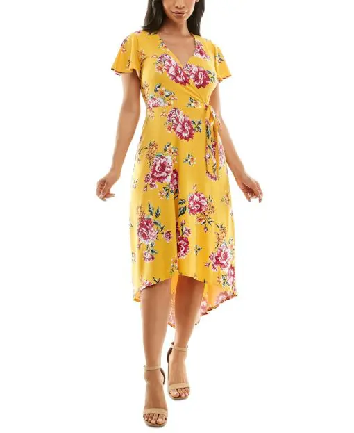 BCX Juniors Floral-Print Surplice Yellow Floral XS