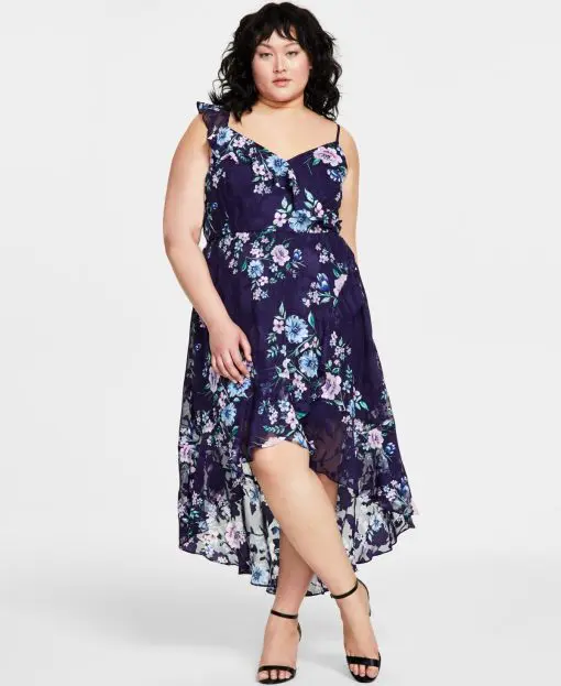 BCX Plus Size Floral-Print Ruffled Navy Floral 2X