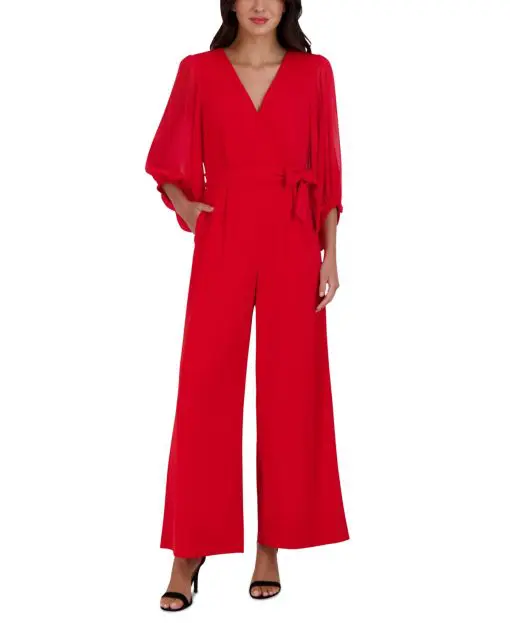 Donna Ricco Womens Surplice-Neck Balloon- Red 16