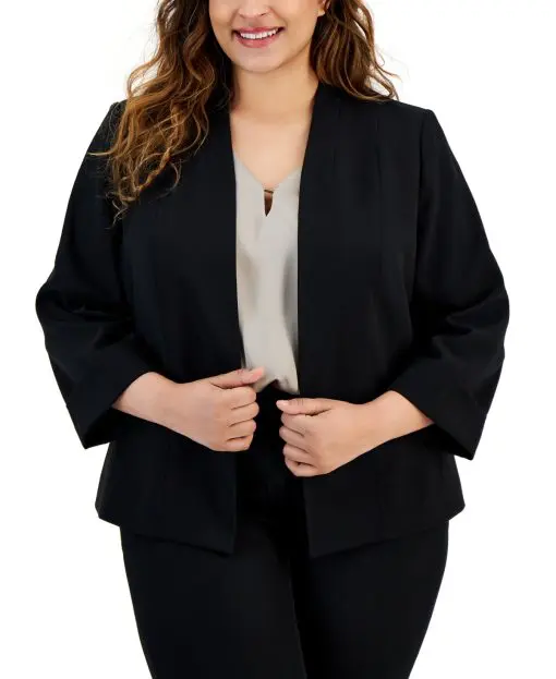 Kasper Plus Size Collarless Open-Fron Black 16W