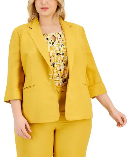 Kasper Plus Size Notch-Lapel Snap-Fro Butterscotch 20W