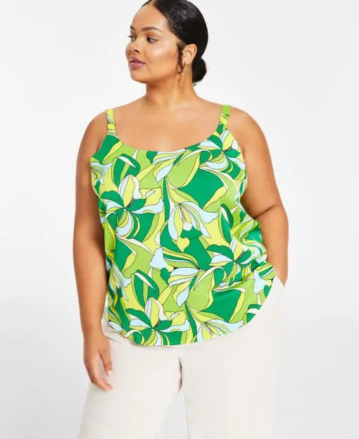 Bar III Plus Size Scoop-Neck Camisole Green Chili 3X