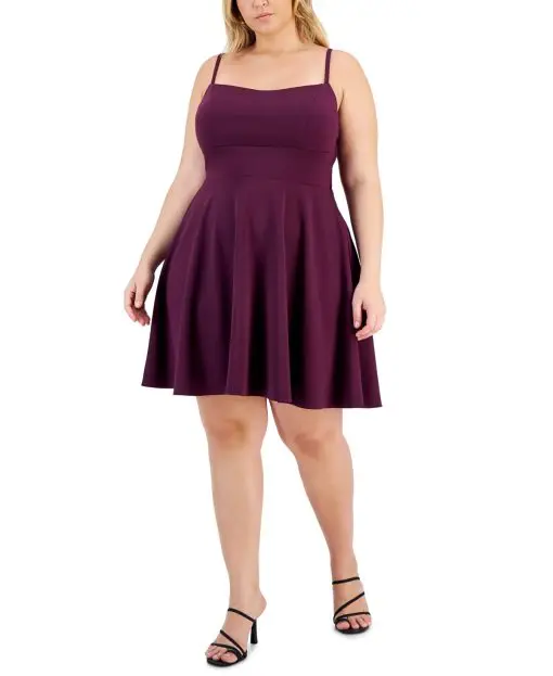 City Studios Trendy Plus Size Lace-Back Ska Medium Eggplant 22W