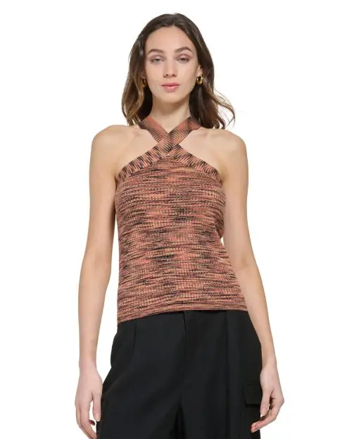 DKNY Womens Halter-Neck Spacedye-K Blackred Ochre XL