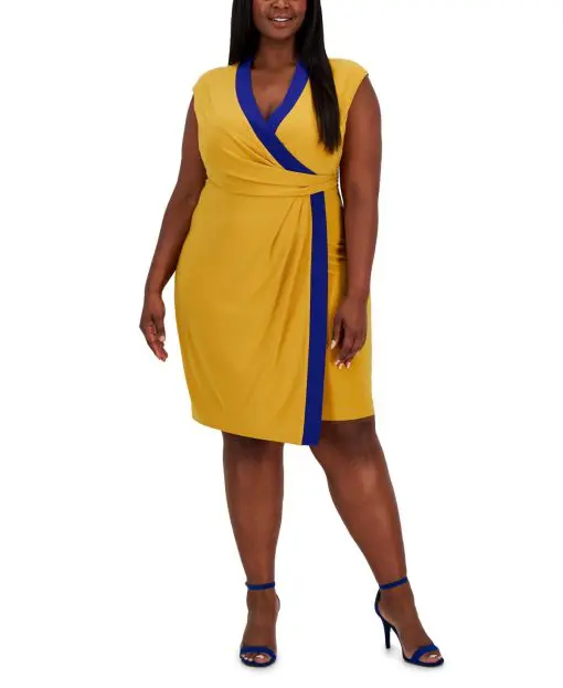 Kasper Plus Size Colorblocked Faux-Wr Royalgold 1X