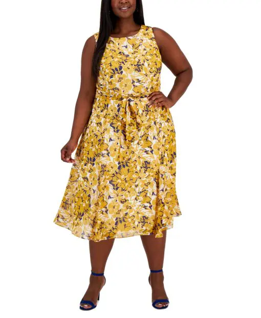 Kasper Plus Size Bianca Printed Round Gold Multi 1X