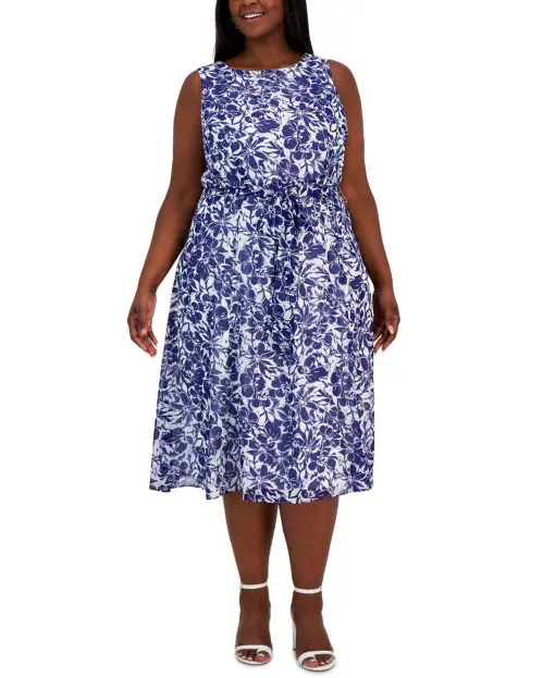 Kasper Plus Size Bianca Printed Round Royalwhite 1X