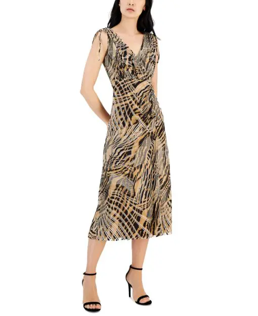 Anne Klein Women's Printed Ruched Fit & Flare Dress S