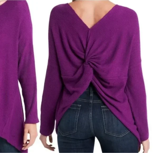 Women's 1.state Knot Back Waffle Knit Top, Size Medium - Purple - Image 2