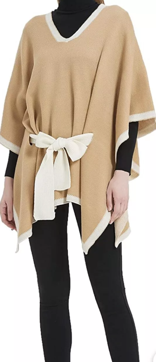 Save the Ocean Sustainable Belted Pullover Poncho OS/Camel *no belt - Image 2