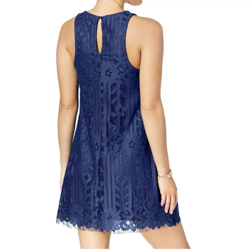 SPEECHLESS Womens Navy Lace Sleeveless Jewel Neck Short Cocktail Shift Dress Juniors XL - Image 3