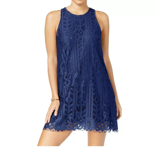 SPEECHLESS Womens Navy Lace Sleeveless Jewel Neck Short Cocktail Shift Dress Juniors XL - Image 2