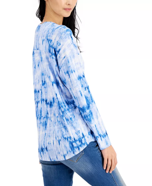 INC International Concepts Women's Long Sleeve Tie-Dyed Tunic Top Blue Size XXL - Image 3