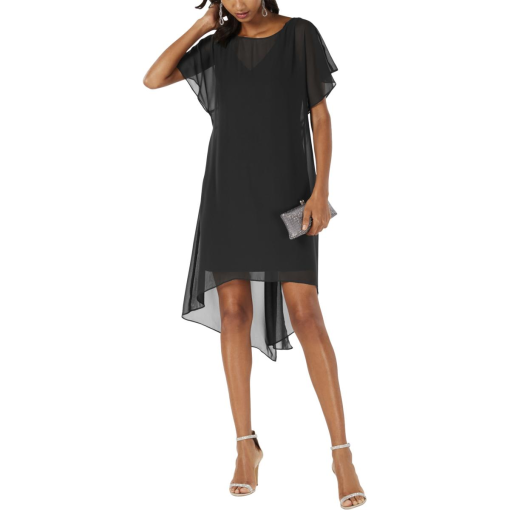 Adrianna Papell Chiffon-Overlay A-line Dress Black L - Image 2