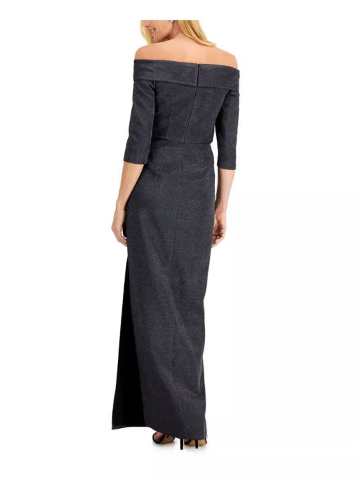 Adrianna Papell Off-The-Shoulder Gown Blackgunmetal 4 - Image 3