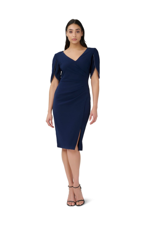 Adrianna Papell Pearl-Trim Cocktail Dress Navy Satin 4 - Image 2