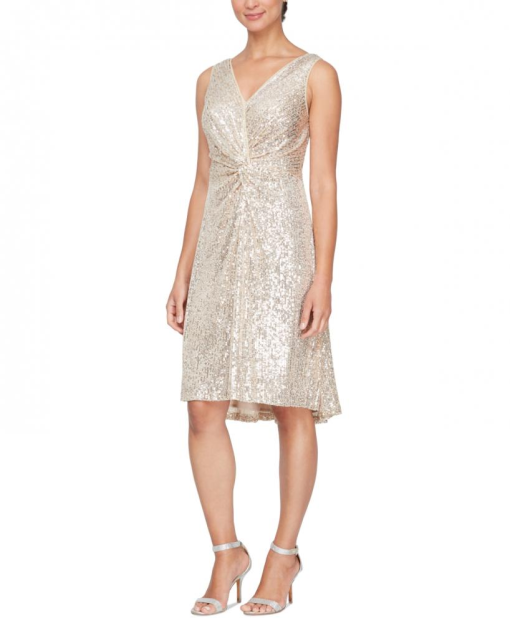 Alex Eve Womens Sequined Sleeveless V- Taupe 12 - Image 2