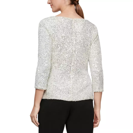 Alex Evenings Petite Sequined Cowlneck 34-S Ivory Silver PM - Image 3