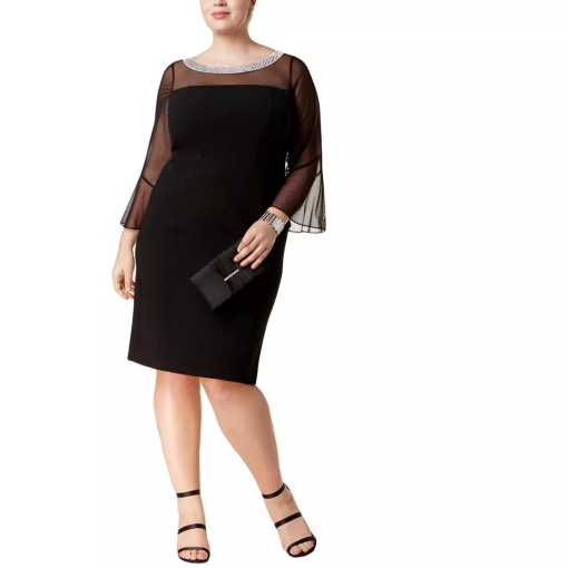 Alex Evenings Plus Size Bell-Sleeve Illusion Black 18W - Image 2