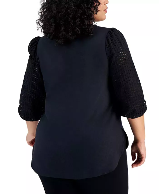 Anne Klein Anne Klein Plus Size Eyelet-Tr Anne Black 0X - Image 3