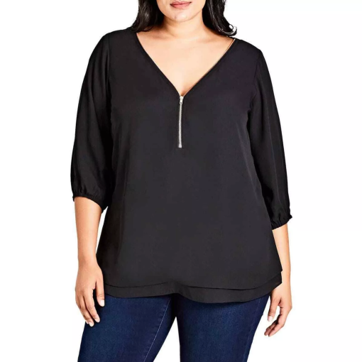 Avenue Plus Size Melina Flutter Blous Black 14W - Image 2