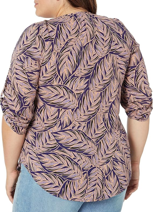 AVENUE Plus Size Sandy Pintuck Print Violet Palm 30W32W - Image 2