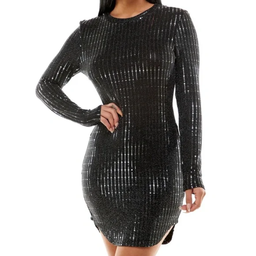 B Darlin Juniors Metallic Bodycon Dres BlackGunmetal L - Image 2