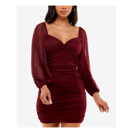 B Darlin Juniors Ruched Bodycon Dress Burgundy S - Image 2