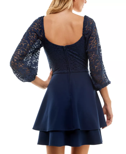 B Darlin Juniors Sweetheart-Neck Lace- Navy 7/8 - Image 3