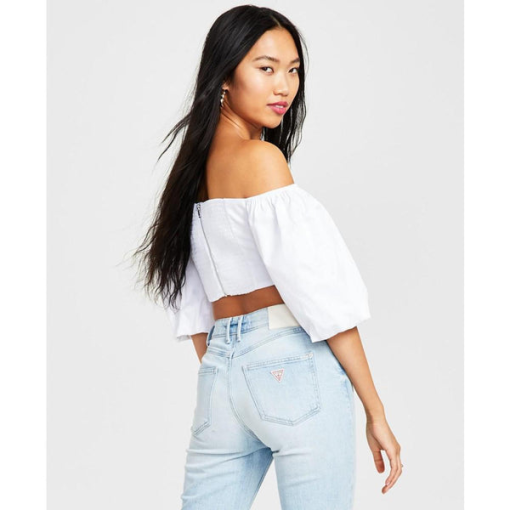 GUESS Womens Off-the-Shoulder Cropp Pure White S - Image 2