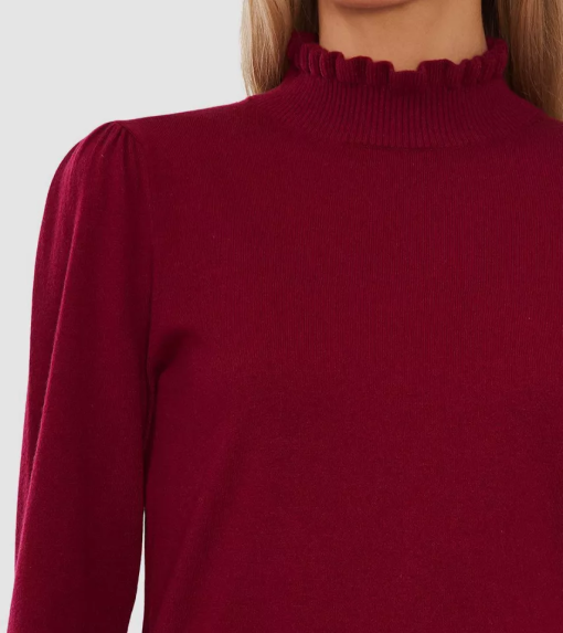 CeCe Womens Mock Neck Long Sleeve Deep Merlot XS - Image 4