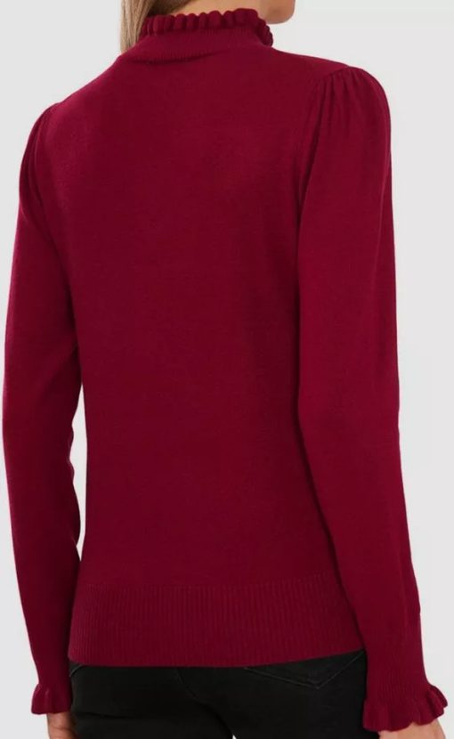 CeCe Womens Mock Neck Long Sleeve Deep Merlot XS - Image 3